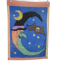 Vintage Halloween Witch Yard Garden Flag Banner 90s Bat Moon Indoor Outdoor - £31.64 GBP