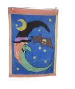 Vintage Halloween Witch Yard Garden Flag Banner 90s Bat Moon Indoor Outdoor - £31.60 GBP