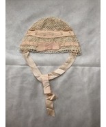 Baby bonnet satin bow antique crochet pink 1930s - $243.69 MXN