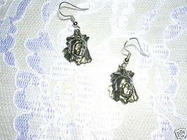 New Indian Chief Silver Pewter Dangle Charm Earrings - £4.81 GBP