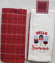 Set Of 2 Different Embroidered Towels (16&quot;x26&quot;) Patriotic, Hello Summer Ices - £11.82 GBP