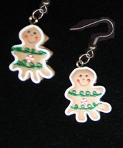 Cute Gingerbread Man Tree Earrings Holiday Cookie Christmas Charm Funky Jewelry - £5.38 GBP