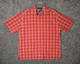 Tommy Hilfiger Shirt Mens Large Orange Plaid Short Sleeve Button Down 90... - $17.99