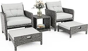 5 Pieces Wicker Patio Furniture Set Outdoor Patio Chairs With Ottomans C... - $582.99