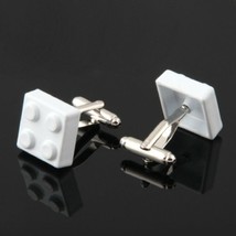 BUILDING BLOCK CUFFLINKS White Enamel Metal Novelty Toy Brick NEW wtih G... - $222.74 MXN
