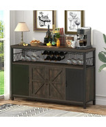 Industrial Wine Bar Cabinet for Liquor and Glasses, Rustic Sideboard Buffet - €279,57 EUR