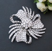 2pcs Bridal Cake Clear White Rhinestone Brooch Pin  2-1/2 inch / 6 cm width B114 - £9.48 GBP