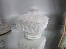Westmoreland White Milk Glass Pedestal Compote Grapes &amp; Leaves  5.25&quot;H - £11.83 GBP