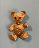 Mamselle Diamond Cut Teddy Bear Brooch Vintage Lapel Pin Red White Rhine... - $11.39