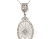 14k Gold Filigree Genuine Natural Rock Crystal Diamond Pendant w/ Chain ... - $450.45