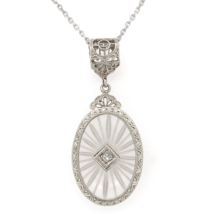 14k Gold Filigree Genuine Natural Rock Crystal Diamond Pendant w/ Chain ... - $450.45