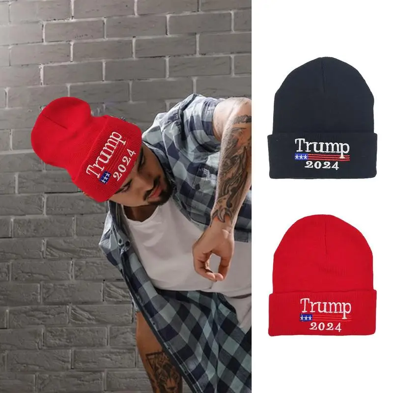 Fashion Knitted Beanie Embroidered 2024 Trump Hats Slouchy Beanie Knit Cap for - £11.04 GBP+