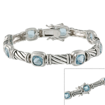 925 Sterling Silver Bar and Lt Blue Topaz Square CZ Bracelet, 7.5 in jewelry - £62.72 GBP