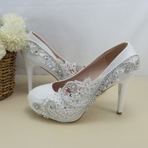 Super High Heel White Flower Wedding shoes Bride Ladies high platform shoes woma - £73.22 GBP