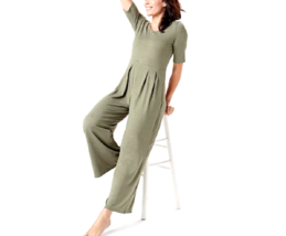 Cuddl Duds Brushed Knit Elbow Sleeve Jumpsuit- OLIVE MOSS HEATHER,   LARGE - £19.88 GBP