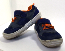 Surprize by Stride Rite Size 5 Ari Boys Navy Orange Sneakers Hook & Loop Slip-on - $14.52