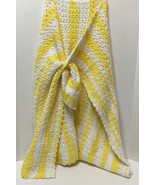 Vintage Handmade Crocheted Baby Blanket Yellow and White 30 in Long - £24.71 GBP