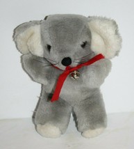 CS Intl 7&quot; Plush Gray CHRISTMAS Mouse Red Ribbon Bell Soft Toy Small Dol... - £11.50 GBP