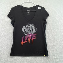Life Is Good Womens Love T Shirt Size Small Rose Black V Neck Top Stitched - $14.84