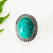 925 Sterling Silver Green Turquoise Ring Handmade Jewelry Birthstone Ring - £31.19 GBP