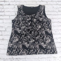 Style &amp; Co Blouse Womens XL Black White Floral Geo Sleeveless Ruffle Nylon Mesh - £12.84 GBP