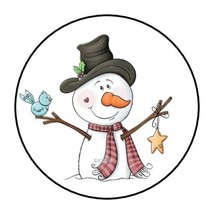 30 Snowman Envelope Seals Labels Stickers 1.5&quot; Round Christmas Winter Bird Cute - $7.49
