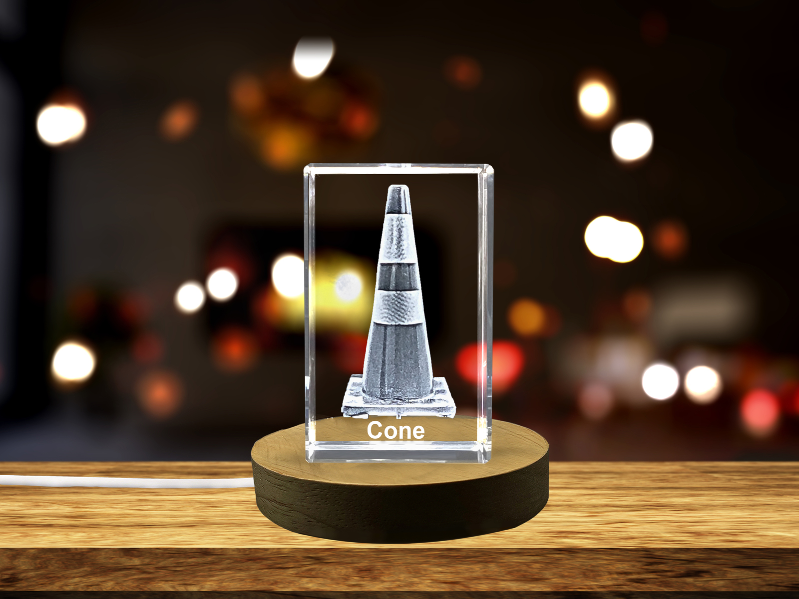 LED Base included | A Faceted Crystal Traffic Cone - Honoring Vigilance