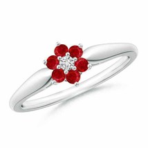 ANGARA Classic Six Petal Ruby and Diamond Flower Ring for Women in 14K Gold - £627.72 GBP