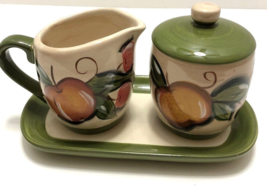 Tabletops Gallery Grappa 3 pc Creamer Covered Sugar Bowl Tray Hand Painted  - £35.96 GBP