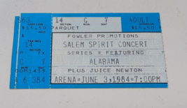 1984 Alabama &amp; Juice Newton Salem Spirit Concert Series Ticket Stub 1980... - £6.76 GBP