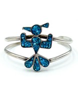 Southwestern Sterling Silver Turquoise Chip Thunderbird Cuff Bracelet Si... - $118.80