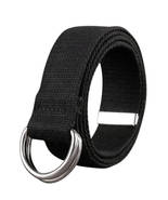 Double Ring Buckle Cotton Canvas Web Belt Black - £12.57 GBP