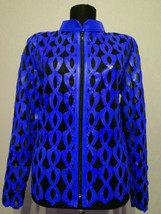 Blue Leather Jacket for Woman Coat Women Zipper Short Collar All Size Li... - $225.00