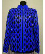 Blue Leather Jacket for Woman Coat Women Zipper Short Collar All Size Li... - £179.63 GBP
