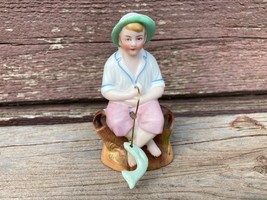 Antique Germany Porcelain Boy Fishing Pole #5837 Small Figurine - £14.76 GBP