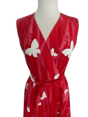Vtg Malia Honolulu Maxi Dress Bright Pink White Butterfly Retro Tiki Boho Sz 8 Item image 4