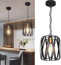 BRILLIHOOD Caged Pendant Light, Industrial Farmhouse Black Pendant Light... - $37.05