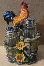 Rooster Chicken Farm Sunflower Sunrise Seasoning Figurine Salt Pepper Shaker Set - £24.74 GBP