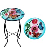 Outdoor Coffee Table End Side Accent Furniture Patio Glass Round Metal S... - £46.15 GBP