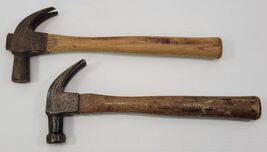 *J3) Vintage Mixed Lot of 2 Claw Hammers Wooden Handle Standard - $19.79