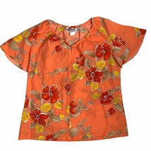 Nani of Hawaii Orange Short Sleeve Hawaiian Floral Top Large - £14.92 GBP