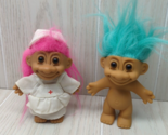 Russ Berrie vintage troll dolls pink hair nurse green hair nude lot 2 RE... - $9.89