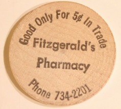 Vintage Wooden Nickel Fitzgerald Pharmacy - $4.94