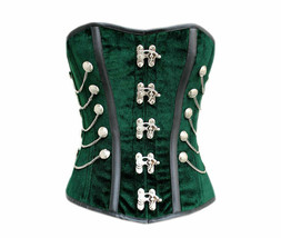 Green Velvet Black Faux Leather Strips Gothic Steampunk Waist Training B... - $74.87