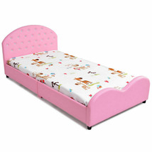 Twin Size Upholstered Platform Toddler Bed with Wood Slat Support - Color: Pink  - $5,412.40 MXN