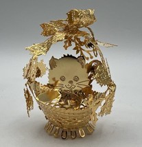 Gold 3D Filigree Metal Cat in a Basket Christmas Ornament 3.5&quot; Lee Grave... - £12.02 GBP