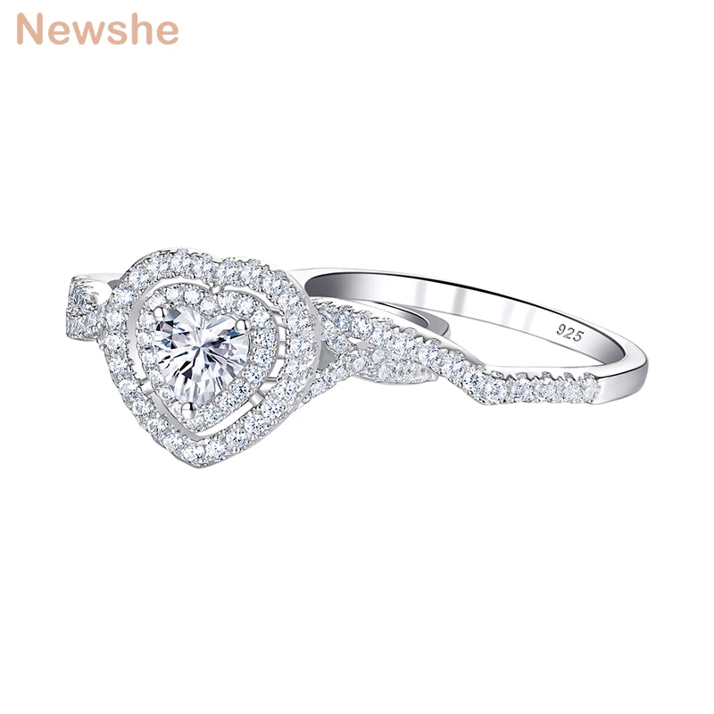 Heart Shape Bridal Set Geniune 925 Sterling Silver Wedding Rings For Women AAAAA - £56.16 GBP