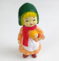 Vintage Little Country Girl Holding Doll 2&quot; Collectible Mini Figure - $9.89