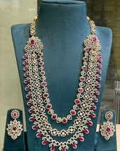 Bollywood Stil Indisch Vergoldet Kette Cz Halskette Haram Rubin Schmuck Set - £215.17 GBP