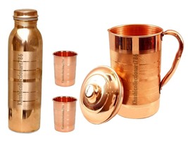 Copper Water Pitcher Jug 1500ML Bottle Tumbler Glass Silvertouch Finish ... - $51.97